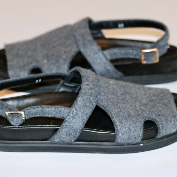 $450 39 9 Women's LUXURY ENFOLD Gray JAPAN wool LEATHER sandals flats shoes mint - Picture 6 of 13